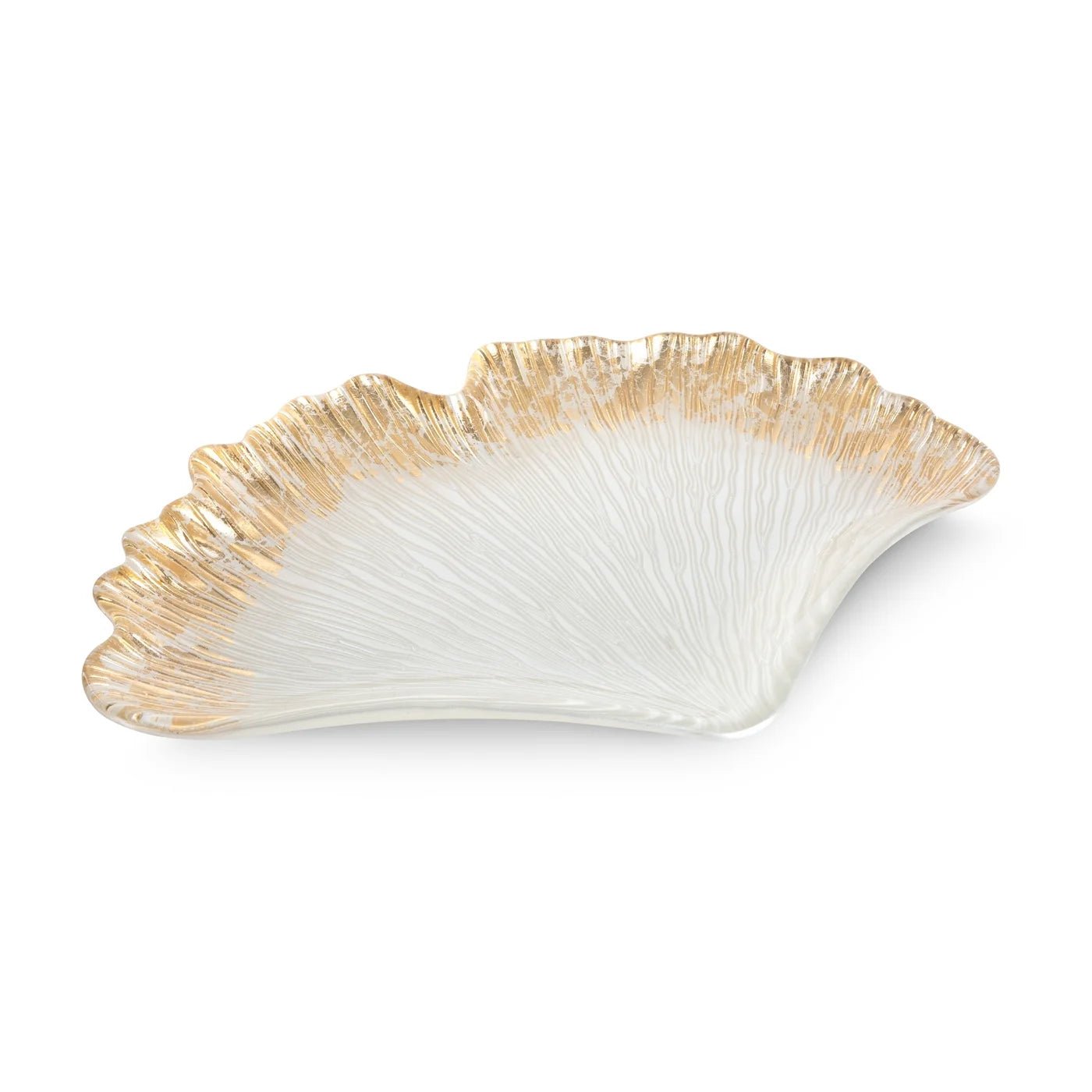 Dekoteller Ginko, 33x20x3 cm, weiß/gold, glas