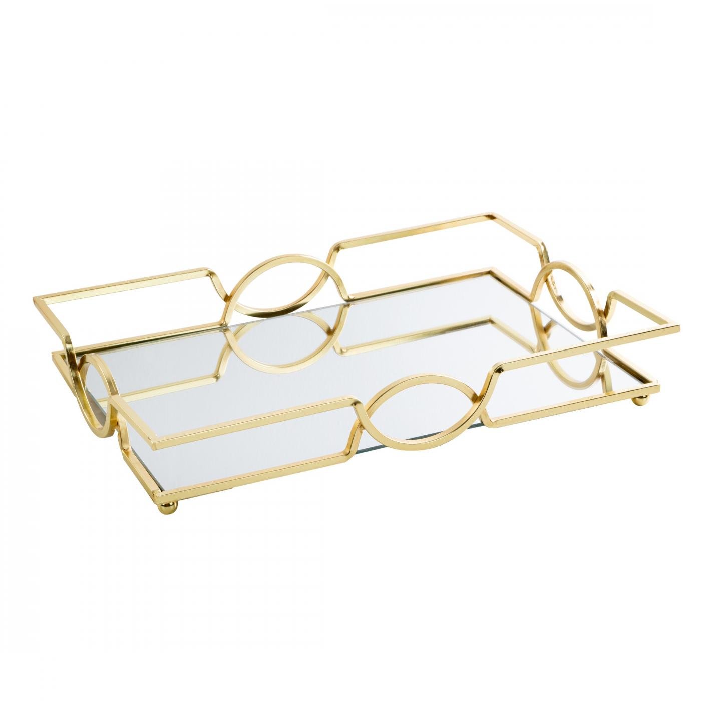 Dekoratives LETA-Tablett mit Spiegelplatte und Metallrand im Art-Deco-Stil, Gold