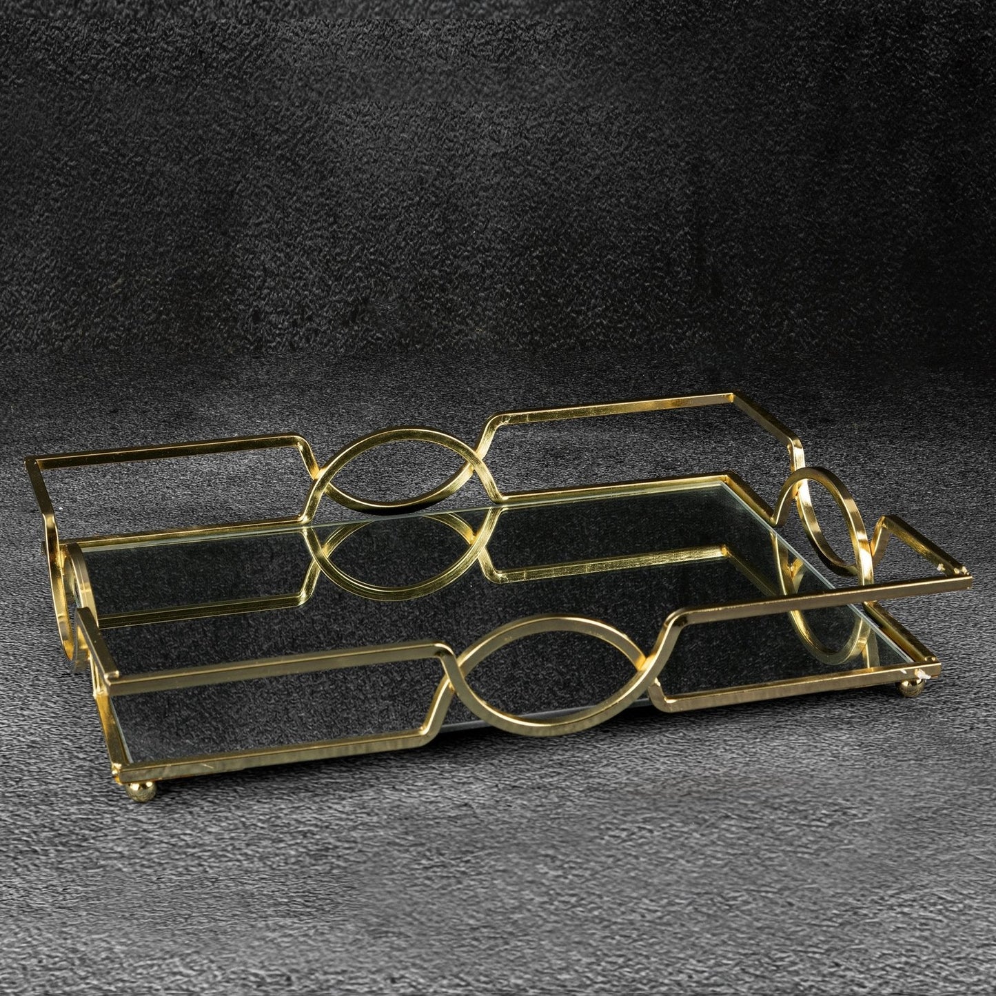 Dekoratives LETA-Tablett mit Spiegelplatte und Metallrand im Art-Deco-Stil, Gold