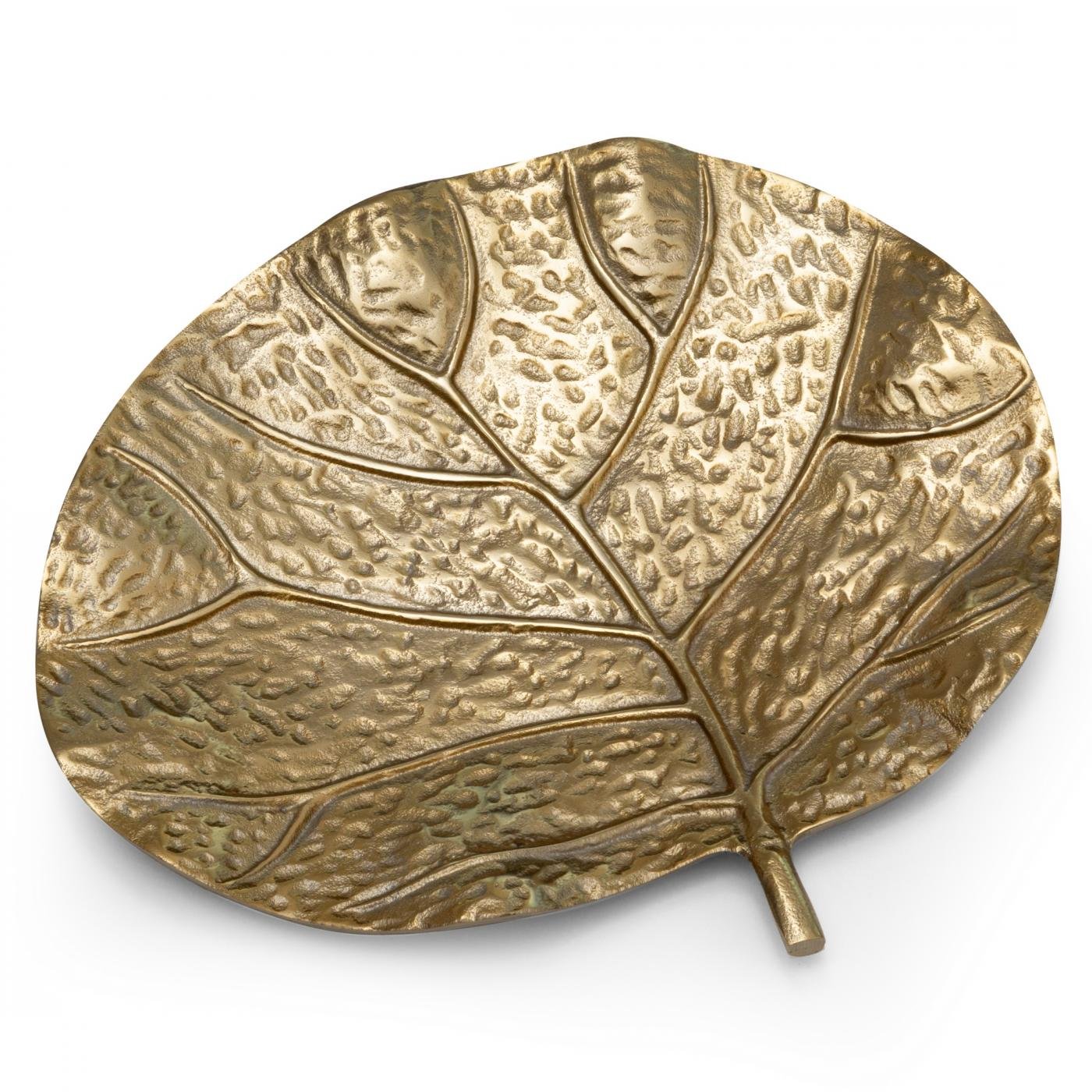 Metallplatte in Form eines Blattes mit Prägungen