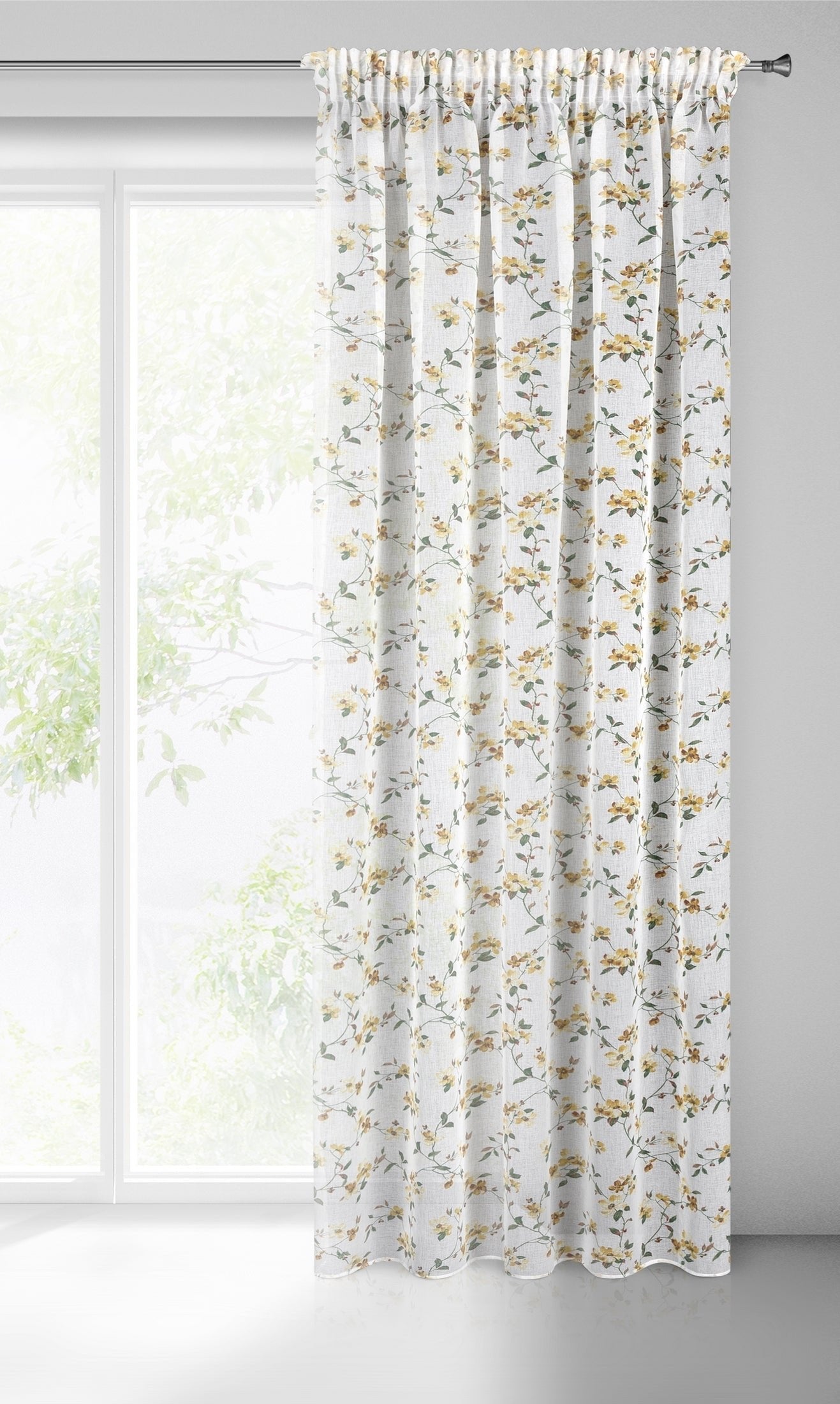 Gardine AIDA-Vorhang aus Etamine mit einem Blumen- oder Blättermotiven Multifunktionsband (2 St), halbtransparent, Etamine