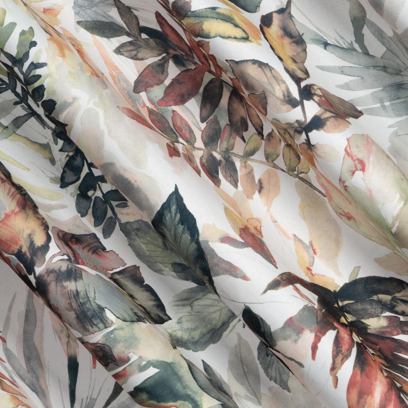 LILIA-Vorhang im Öko-Stil mit einem gemalten Aufdruck aus bunten Blättern,(2er Set), 140 x 270 cm, Klebeband/Hosenträger
