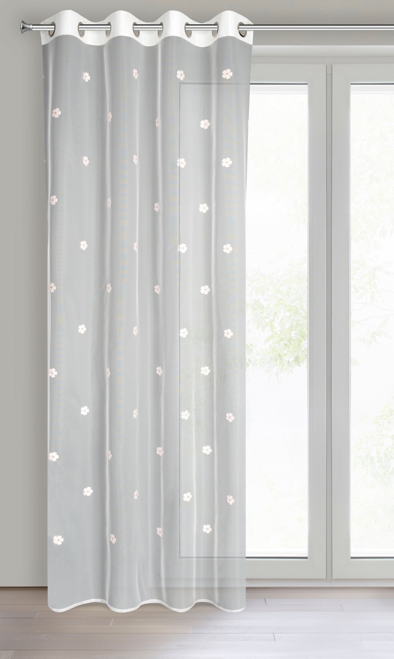 Gardine Blumen bestickt mit flauschigem Faden Ösen (2 St), transparent, Bestickt mit Blumen
