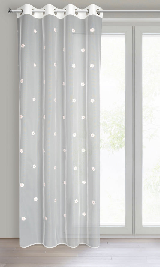 Gardine Blumen bestickt mit flauschigem Faden Ösen (2 St), transparent, Bestickt mit Blumen