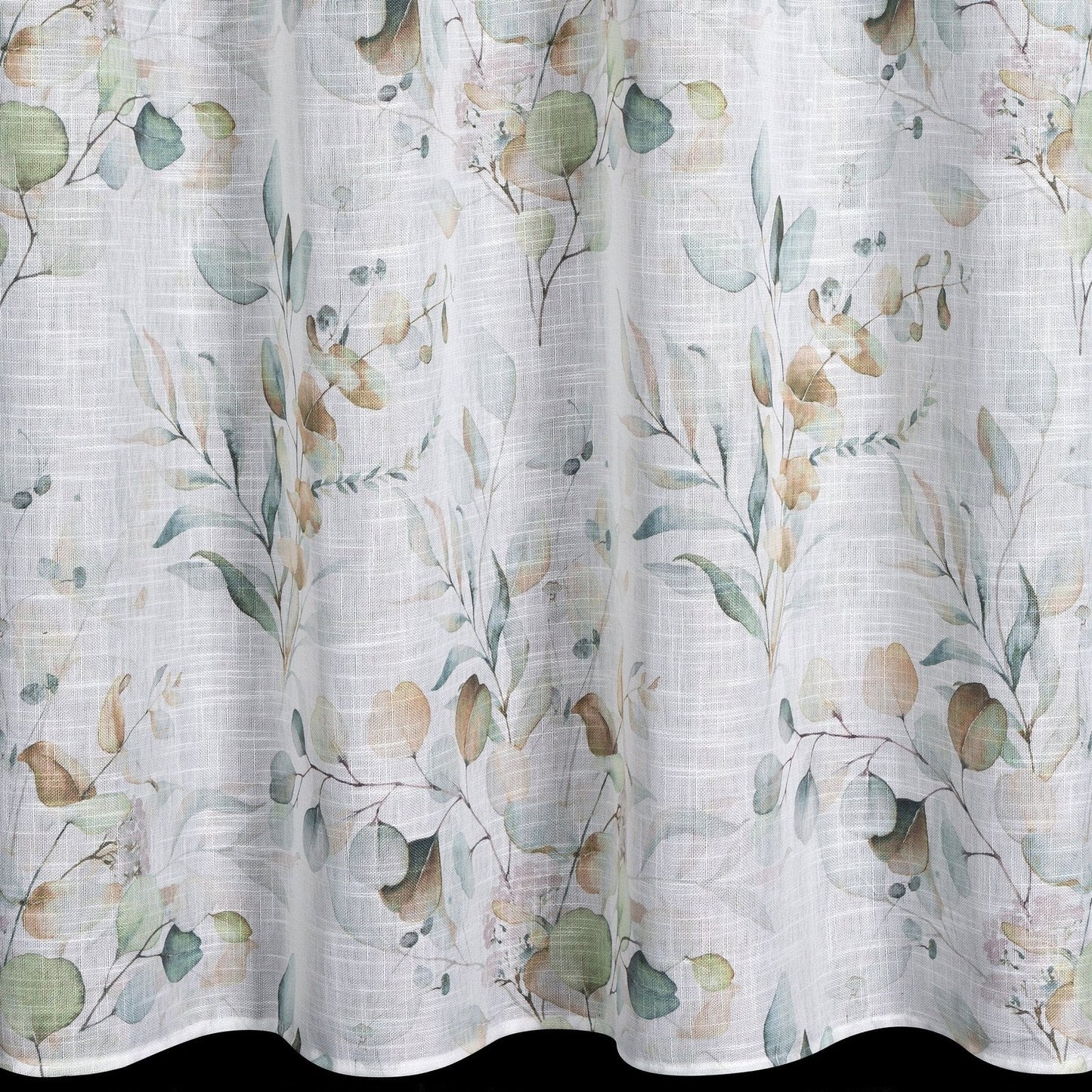 Fertiger SENA-Vorhang im Öko-Stil, verziert mit dezenten, zarten Blättern,(2er Set),140 x 250 cm, Ösen/Räder