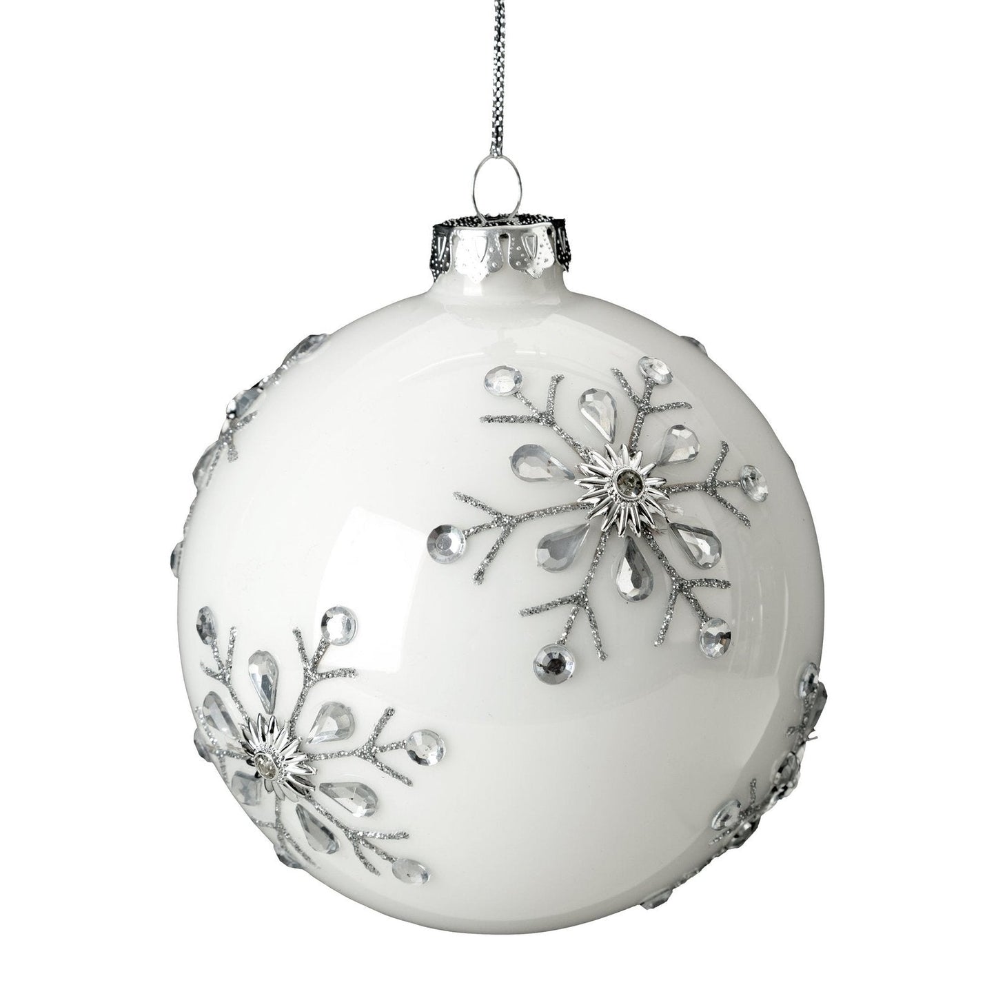 Handverzierte Glaskugel mit Schneeflockenmuster (4er Set)