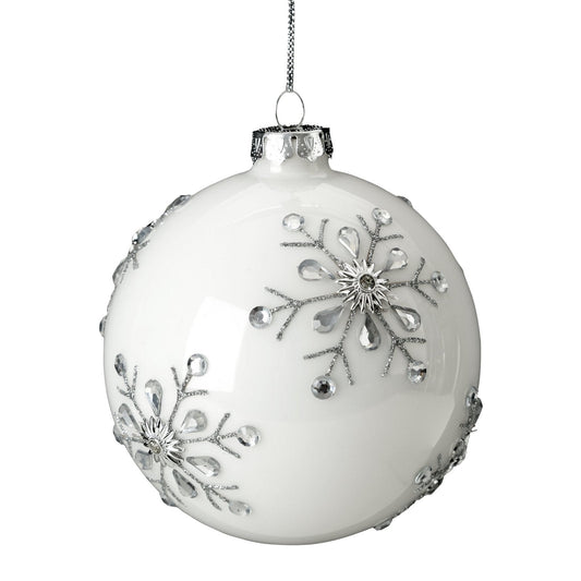 Handverzierte Glaskugel mit Schneeflockenmuster (4er Set)