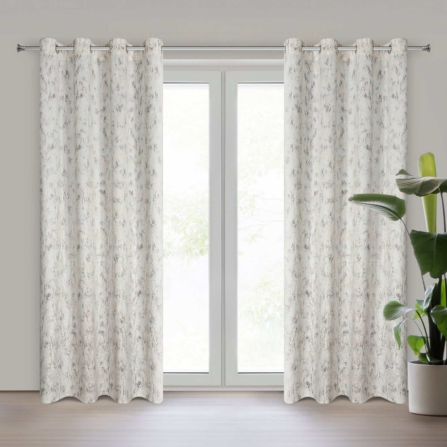 Fertigvorhang KORNELIA aus Samt, verziert mit einem glänzenden Aufdruck,(2er Set),40 x 250 cm, Ösen/Räder