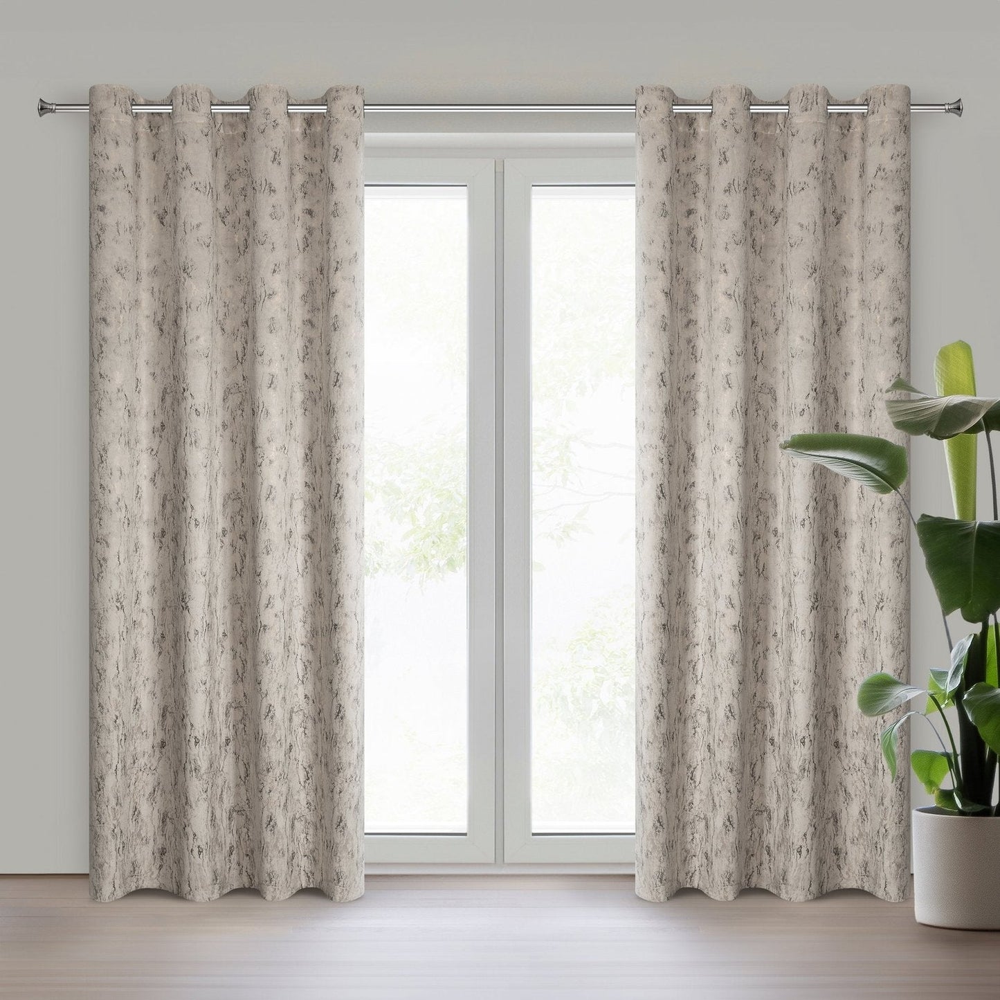 Fertigvorhang KORNELIA aus Samt, verziert mit einem glänzenden Aufdruck,(2er Set),40 x 250 cm, Ösen/Räder