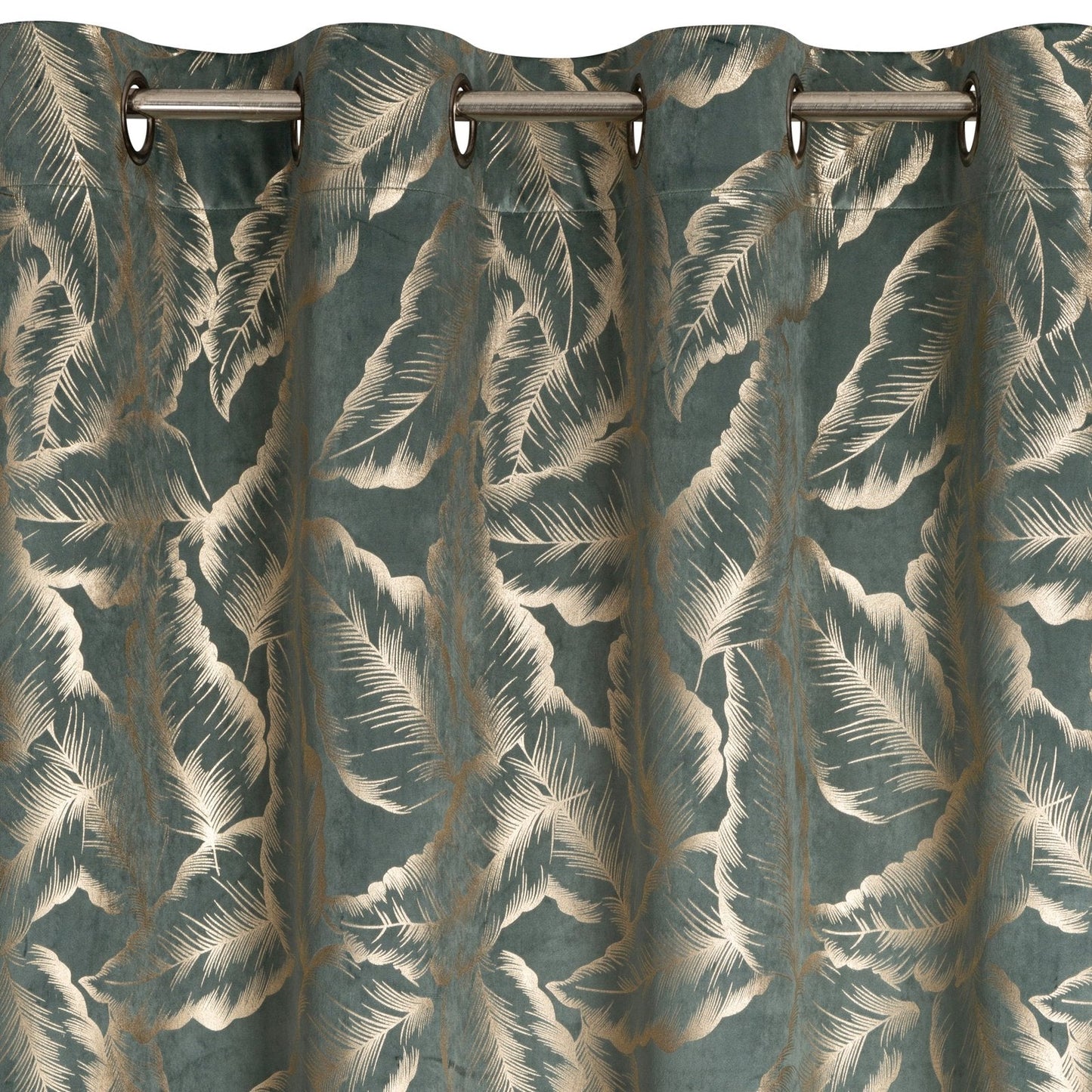 MILENA-Vorhang aus Samt, verziert mit einem Blattdruck,(2er Set),140 x 250 cm, Ösen/Räder