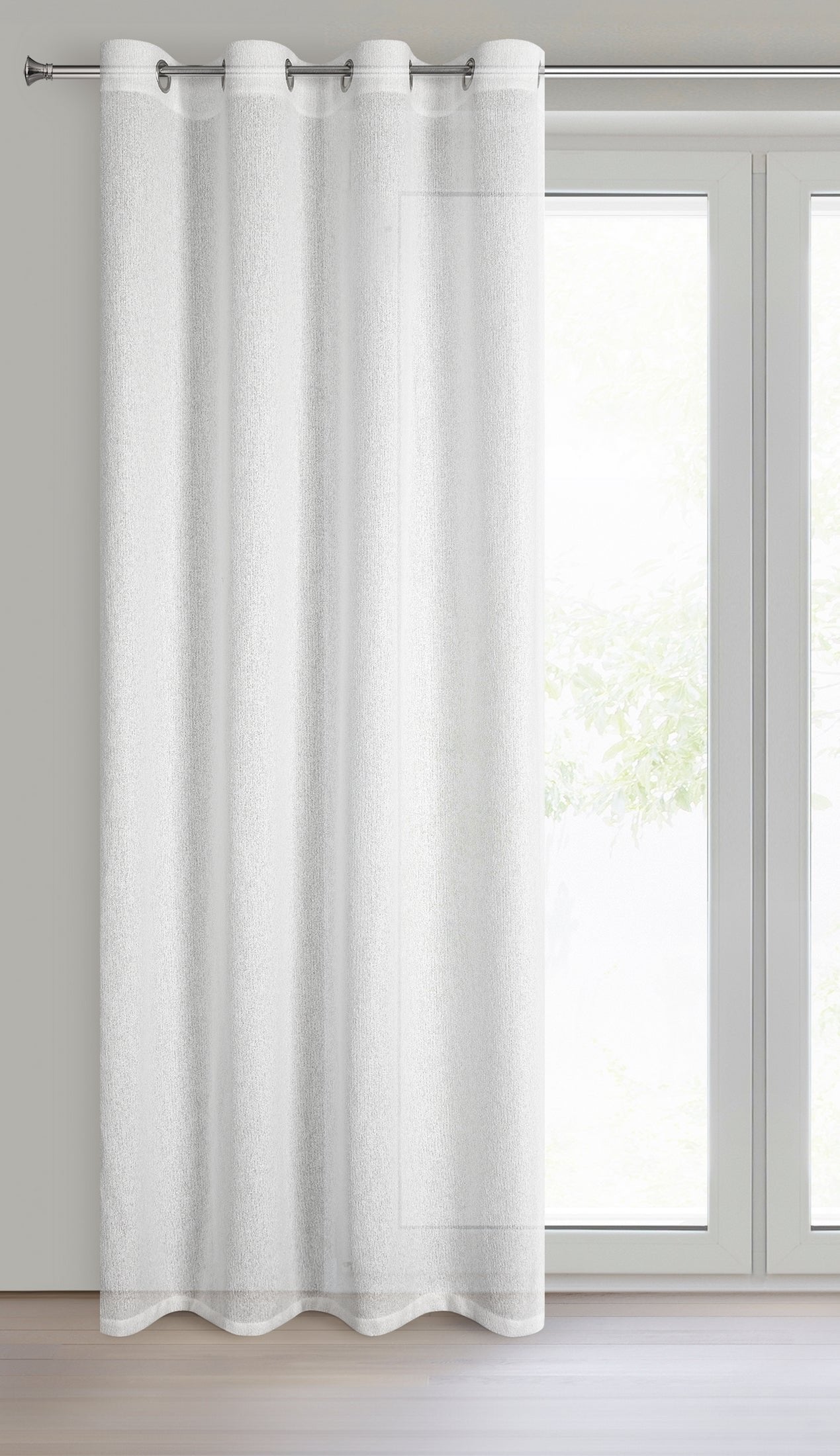 Fertiger ESSI-Vorhang aus Netzgewebe mit Beigabe eines glänzenden Eurofirana-Fadens,(2er Set),140 x 250 cm, Ösen/Räder