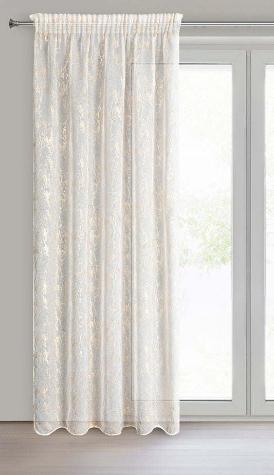 Vorhang MIA-Fensterdekoration aus Etamin, verziert mit einem Marmordruck 2er Set,140 x 270 cm, Band/Tunnel/Frösche,Etamin,Weiß/Champagner