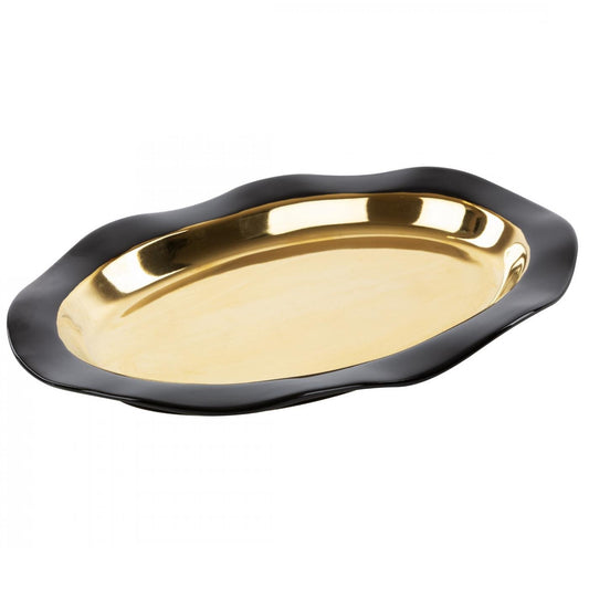 Keramikplatte mit gewellter Form, Schwarz und Gold