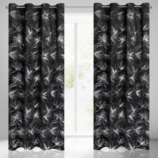 STELLA-Vorhang aus weichem Samt mit silbernem Blumenmotiv,(2ER Set),140 x 250 cm, Ösen/Räder