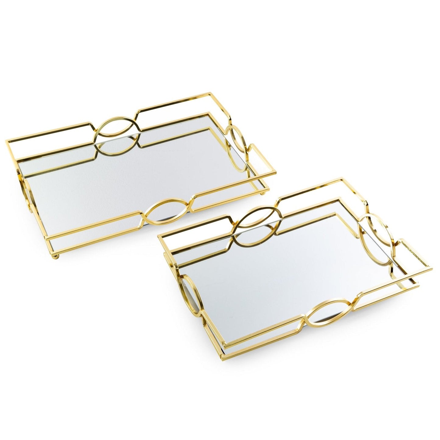 Dekoratives LETA-Tablett mit Spiegelplatte und Metallrand im Art-Deco-Stil, Gold