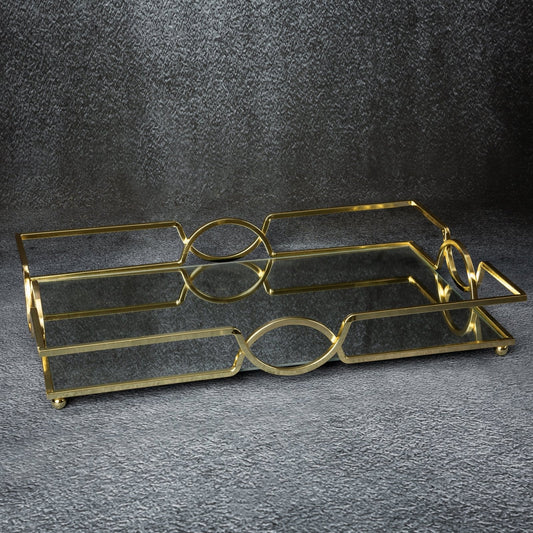 Dekoratives LETA-Tablett mit Spiegelplatte und Metallrand im Art-Deco-Stil, Gold