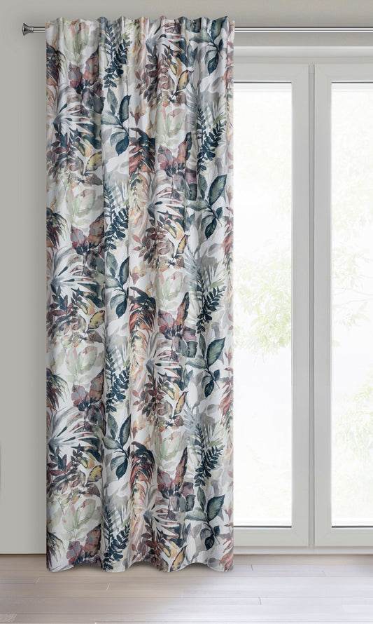 LILIA-Vorhang im Öko-Stil mit einem gemalten Aufdruck aus bunten Blättern,(2er Set), 140 x 270 cm, Klebeband/Hosenträger