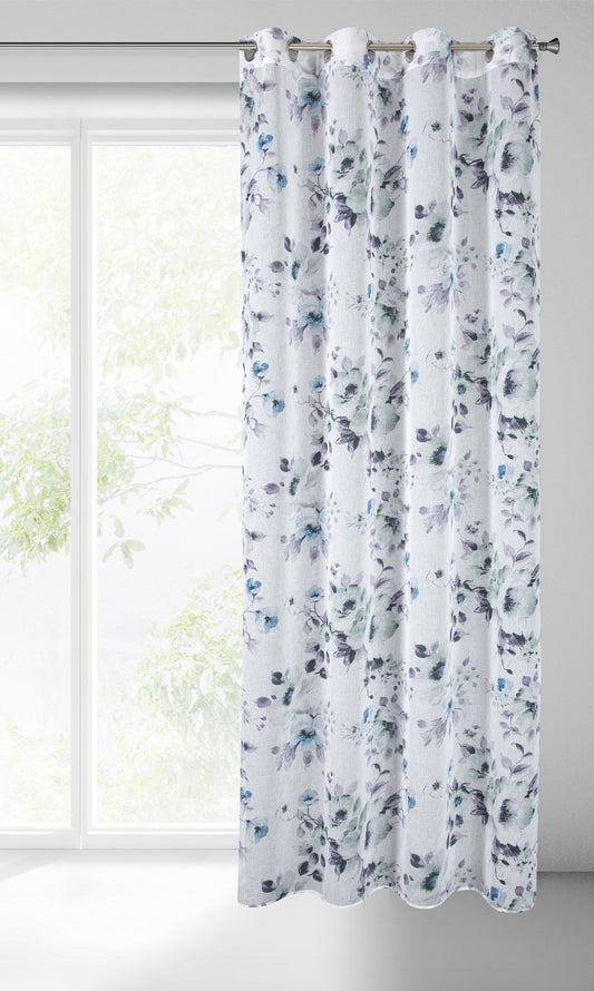Fensterdekoration NALA aus hellem Etamin mit einem Motiv aus mit dem Pinsel aufgemalten Blumen,(2er Set),135 x 250 cm,Ösen/Kreise