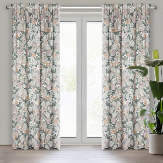 IRMA-Vorhang im Öko-Stil mit malerischem Blumenmotiv,(2er Set),140 x 270 cm, Band/Hosenträger