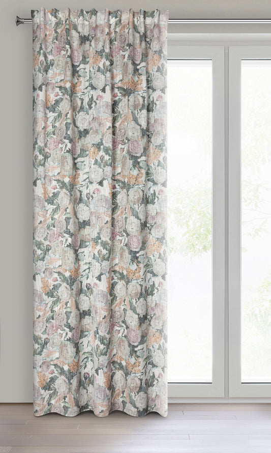IRMA-Vorhang im Öko-Stil mit malerischem Blumenmotiv,(2er Set),140 x 270 cm, Band/Hosenträger