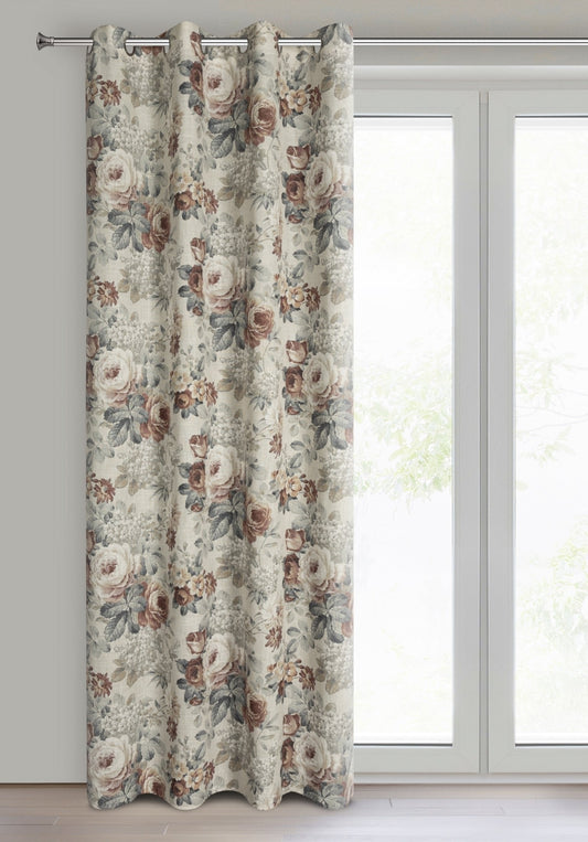 Gardine GABI-Vorhang aus Stoff mit Leinenzusatz im Öko-Stil, Blumendruck Ösen (2 St), halbtransparent, Leinen, Leinen