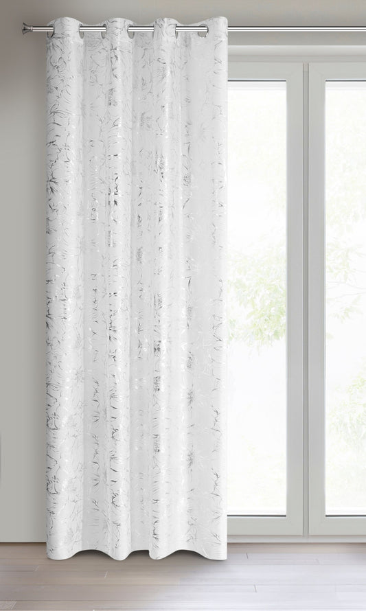 Gardine FEZA-Vorhang aus Etamin mit einem Aufdruck aus silbernen Blumen Ösen (2 St), halbtransparent, Etamine, silbernen Blumen