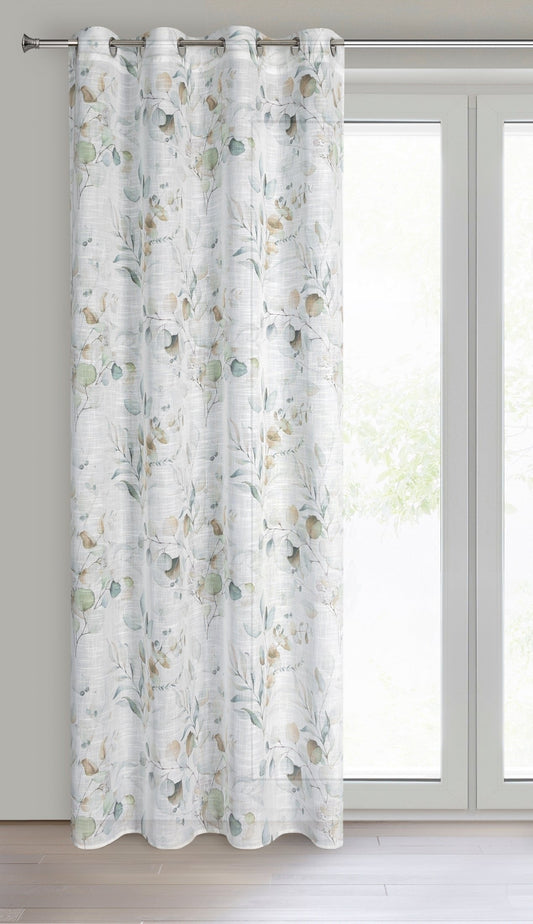 Fertiger SENA-Vorhang im Öko-Stil, verziert mit dezenten, zarten Blättern,(2er Set),140 x 250 cm, Ösen/Räder