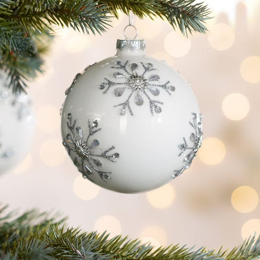 Handverzierte Glaskugel mit Schneeflockenmuster (4er Set)