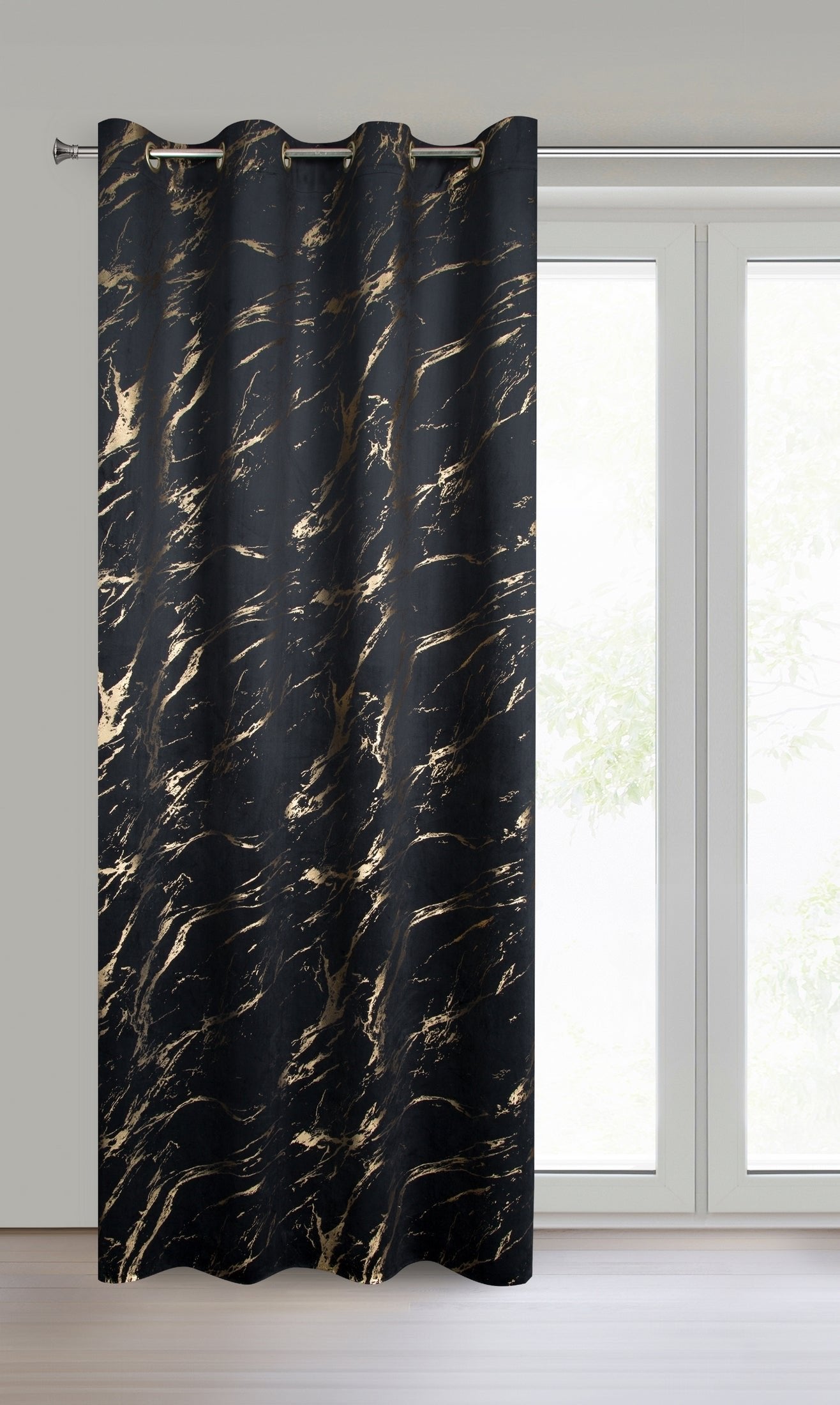 Gardine MOLLY-Vorhang aus Samt mit glänzenden GOLD-Ösen aus Marmor(2er Set), 140x250 cm, schwarz/gold
