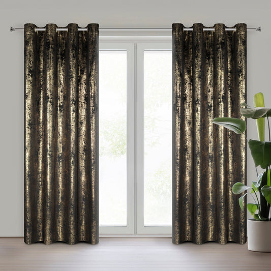 RENIA-Vorhang aus Samt, verziert mit einem glänzenden, abgenutzten Aufdruck,(2er Set),140 x 250 cm, Ösen/Räder